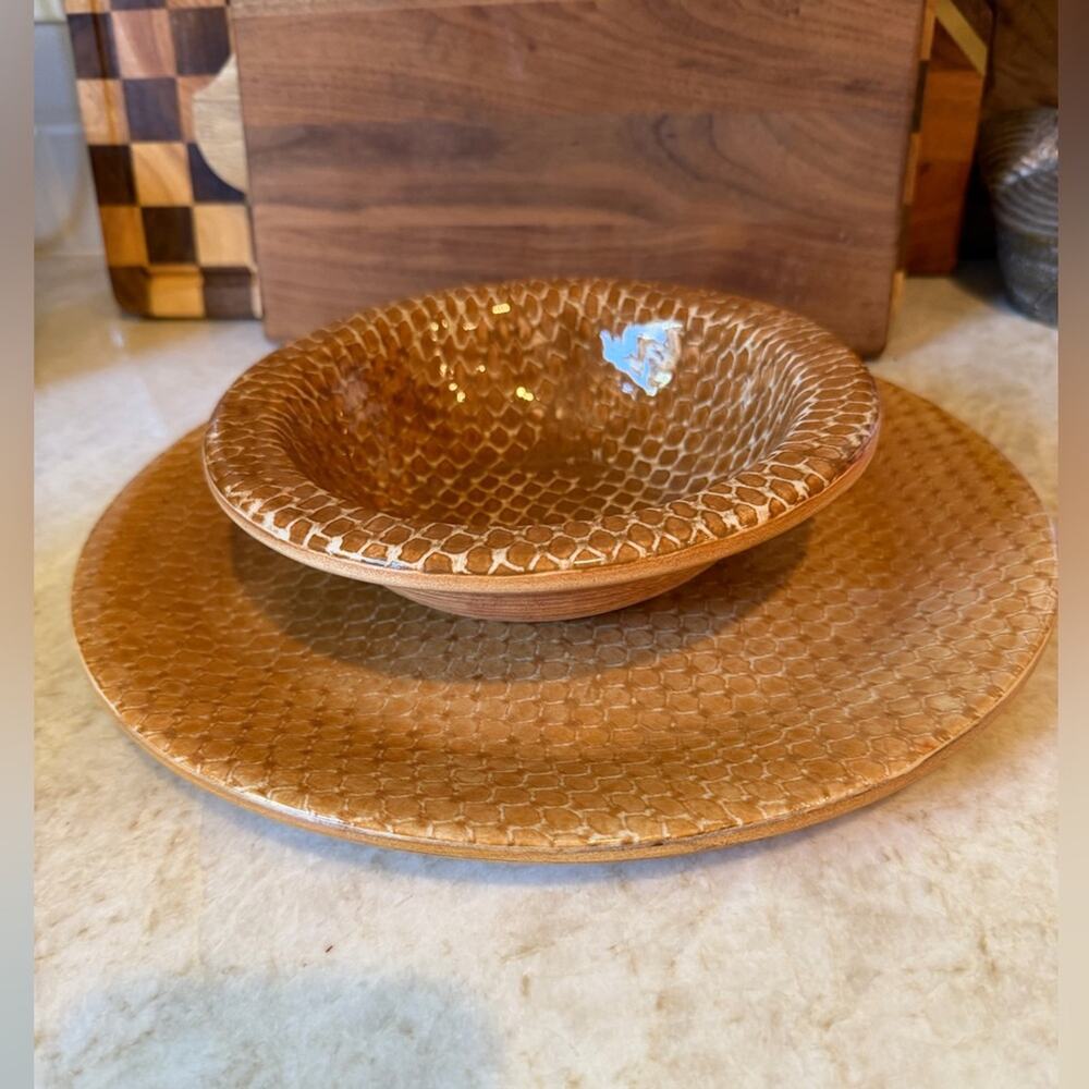 Terrafirma Ellen Roberts pottery charger plate and bowl